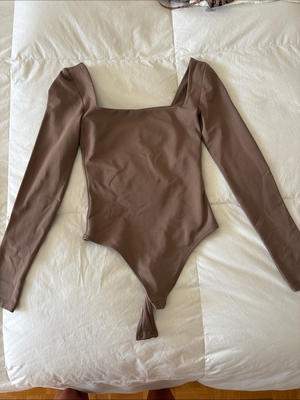 Babaton Brown Square Neck Long Sleeve Bodysuit